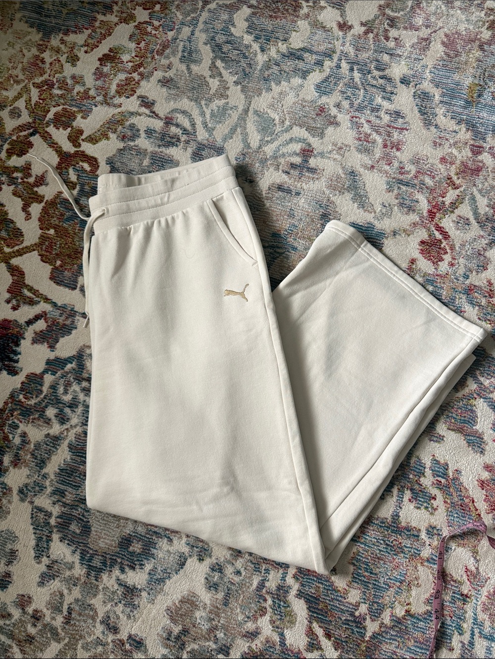 Puma Cream Jogger Sweatpants with Gold Logo XL